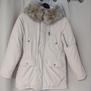 Lauren Ralph Lauren WomenXS  Down Coat With Coyote Fur Trim Nwot Tan